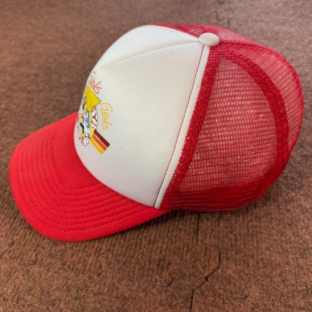 A+ Motley Crue Girls Girls Girls Trucker Hat Red White Snapback Rock Band Cap